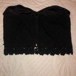 black lace zip up crop top